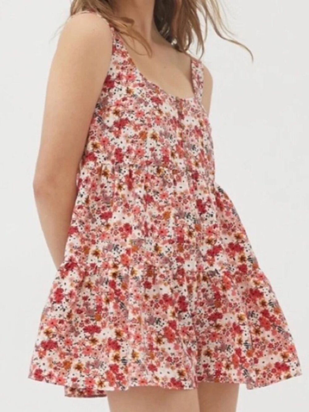 Urban Outfitters Floral Romper size Medium orange red white HTF button down